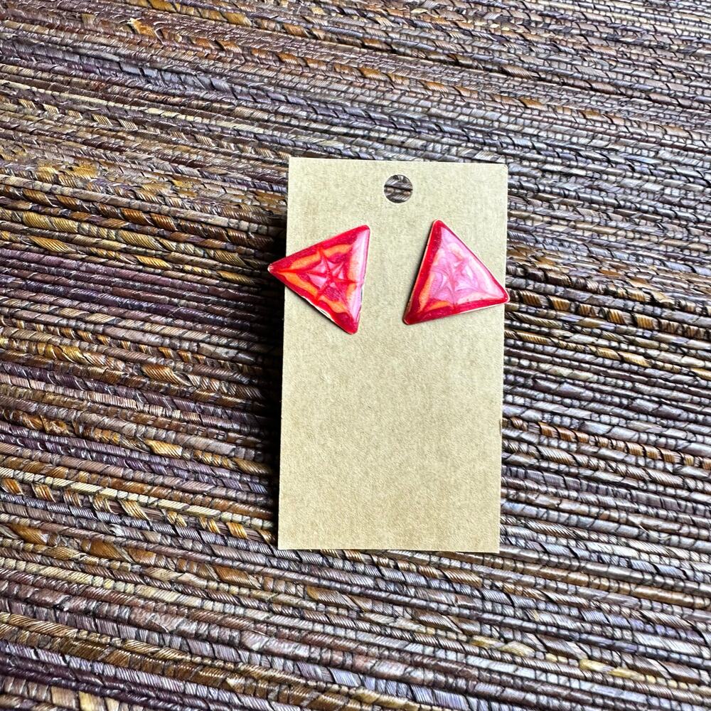 BOGO FREE MARBLED RED ORANGE TRIANGLE EARRINGS